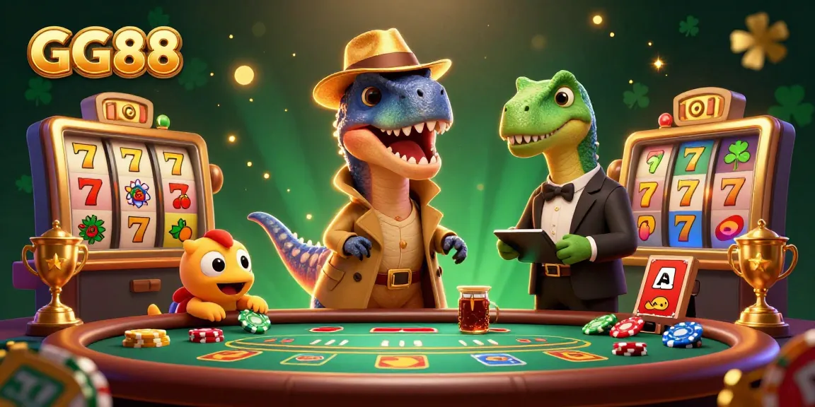 Experience the excitement of GG88 online gaming with a dynamic casino scene featuring unique characters and engaging elements.
