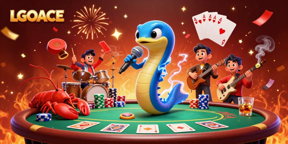 LGOACE's vibrant underwater casino scene with a DJ electric eel, lobster drummer, and seahorse guitarist.