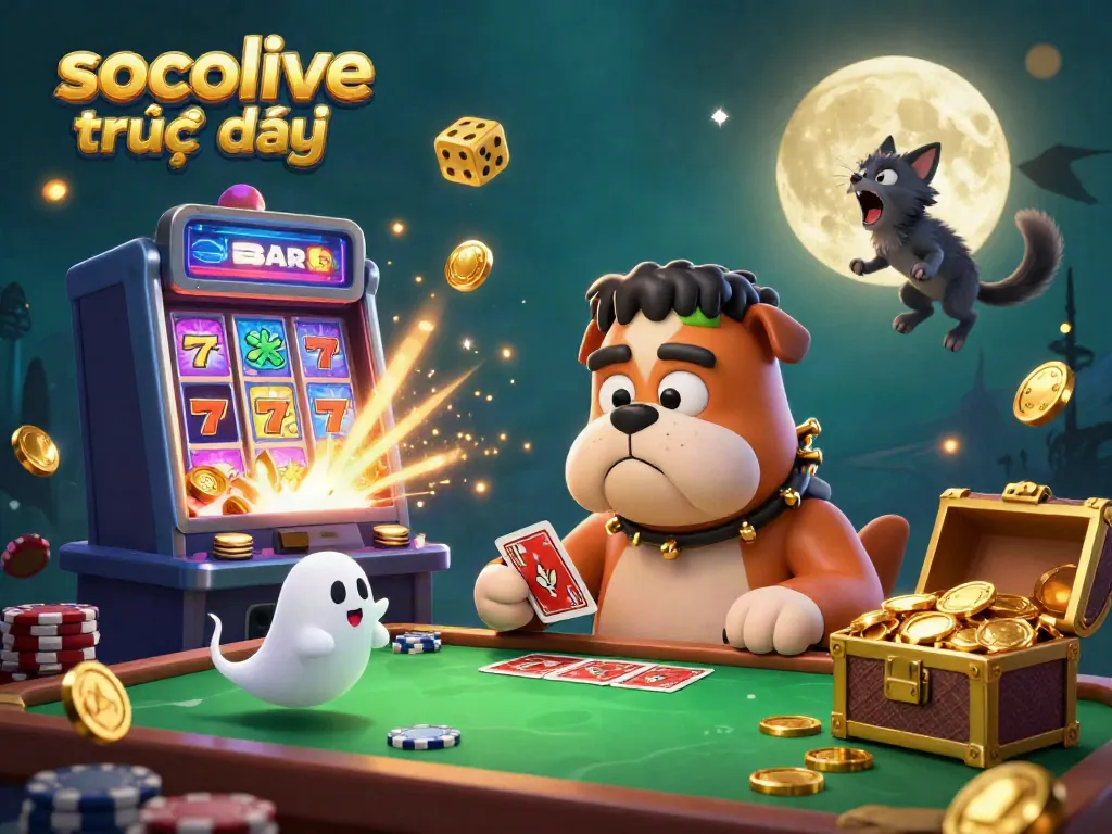 Enjoying vibrant gaming with socolive trực tiếp on a spooky green-lit table, featuring dynamic characters and rich gaming elements.