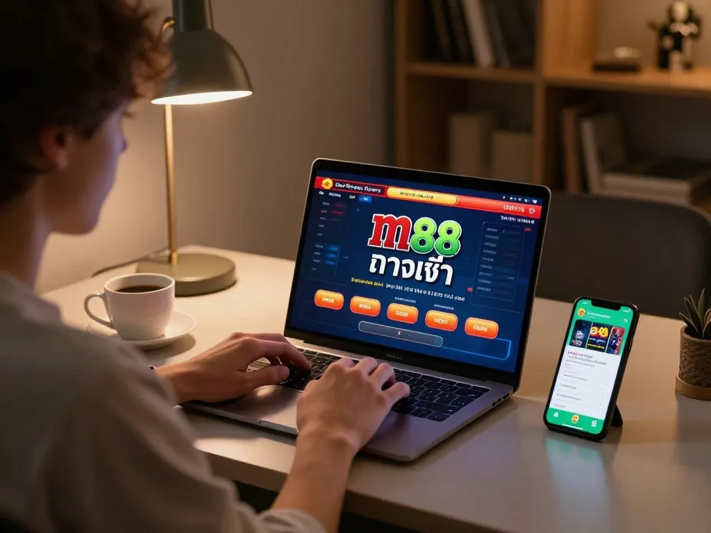 การเข้าร่วมเกมคาสิโนออนไลน์กับ m88 ทางเข้า บนหน้าจอ แสดงให้เห็นสภาพแวดล้อมการเดิมพันเชิงกลยุทธ์