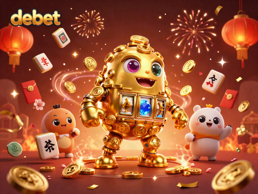 Enter the world of debet with a golden golem and festive casino elements in vivid 3D.