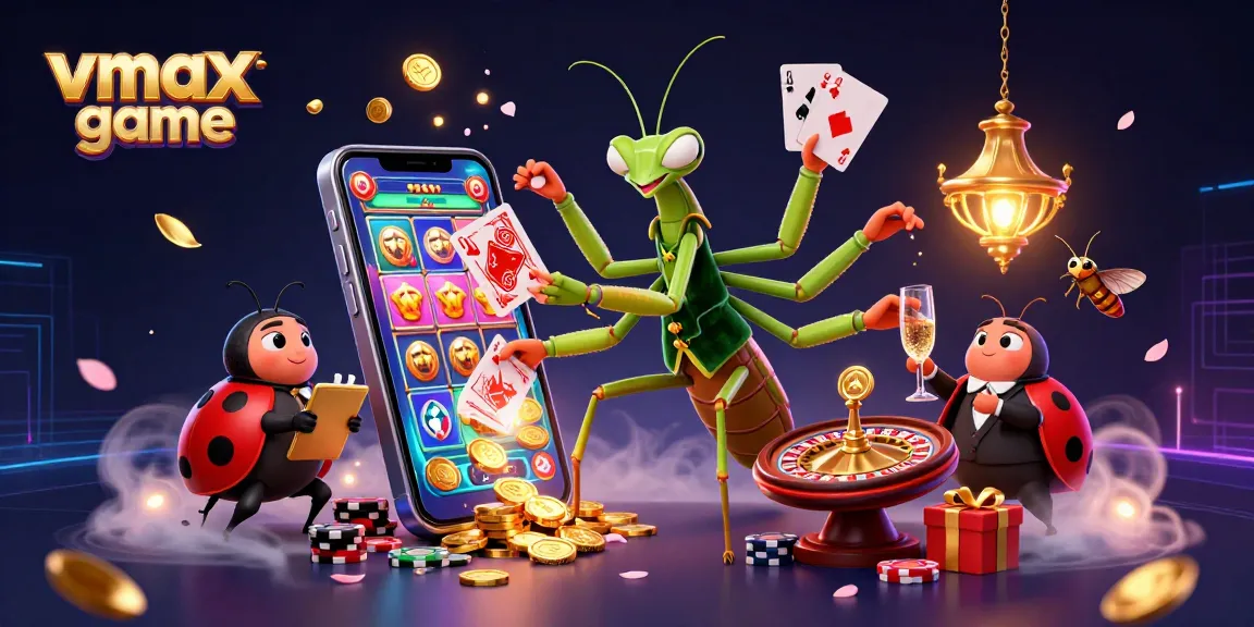 Engage with vmax game in a vibrant casino scene featuring unique characters and dynamic gaming elements.
