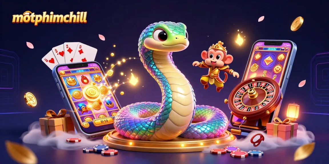 Engage with motphimchill's vibrant 3D casino scene featuring a lively rainbow serpent and golden monkey king.