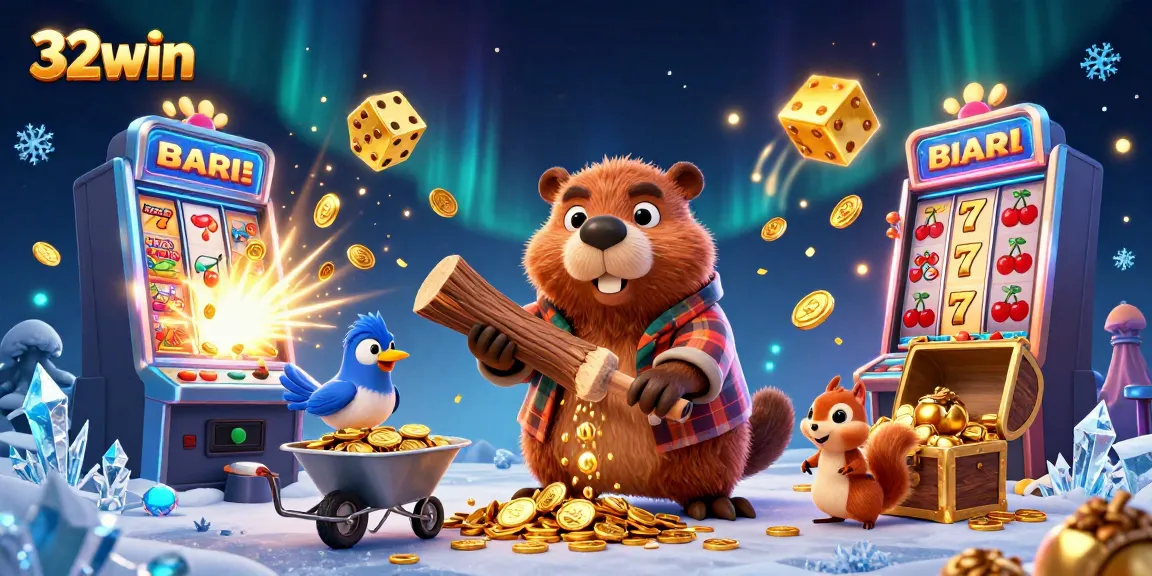Experience thrilling gameplay at 32win with gold coins raining down from a magical tree in this vibrant illustration.