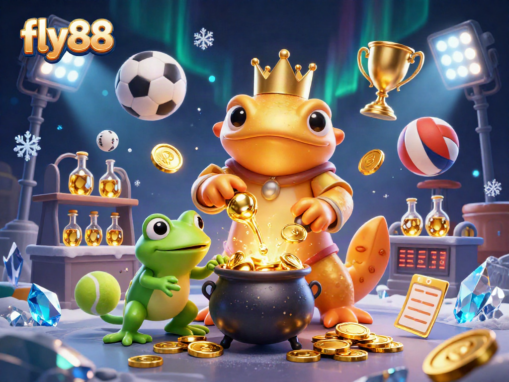 Experience thrilling action with fly88, showcasing a golden salamander alchemist in a vibrant casino scene.