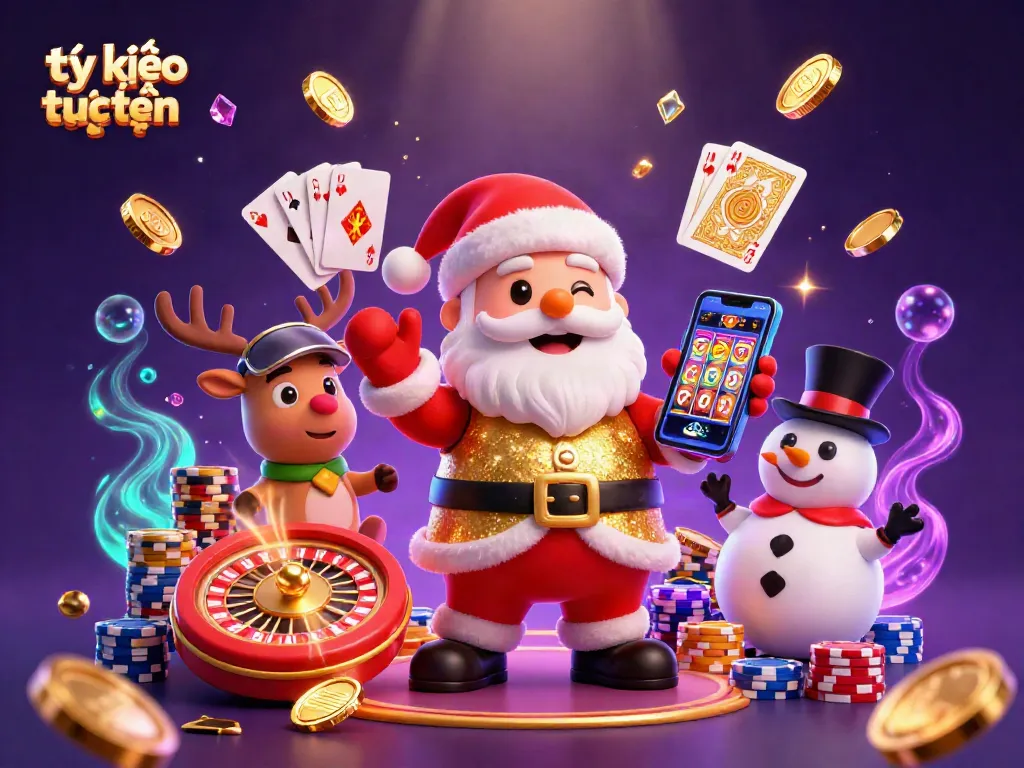 Engage with tỷ lệ kèo trực tuyến through this vibrant casino scene featuring a festive trio.
