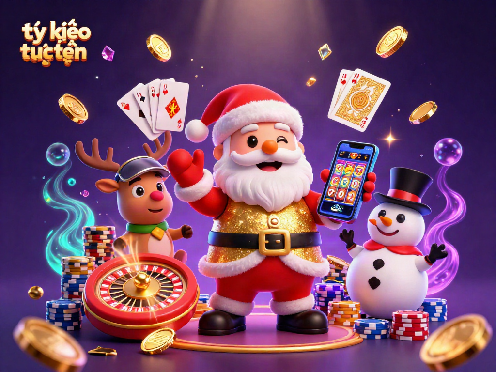 Engage with tỷ lệ kèo trực tuyến through this vibrant casino scene featuring a festive trio.