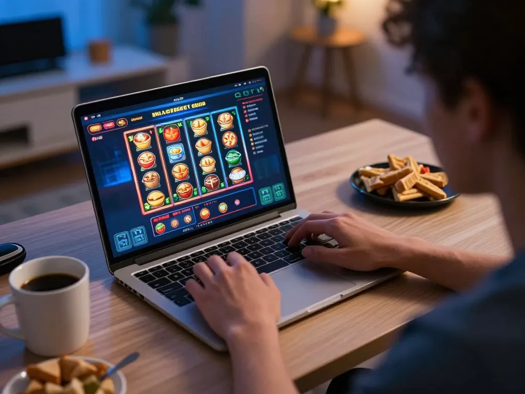 Engaging in online casino gameplay through mybenefitstatements platform with lively interface and cozy setting