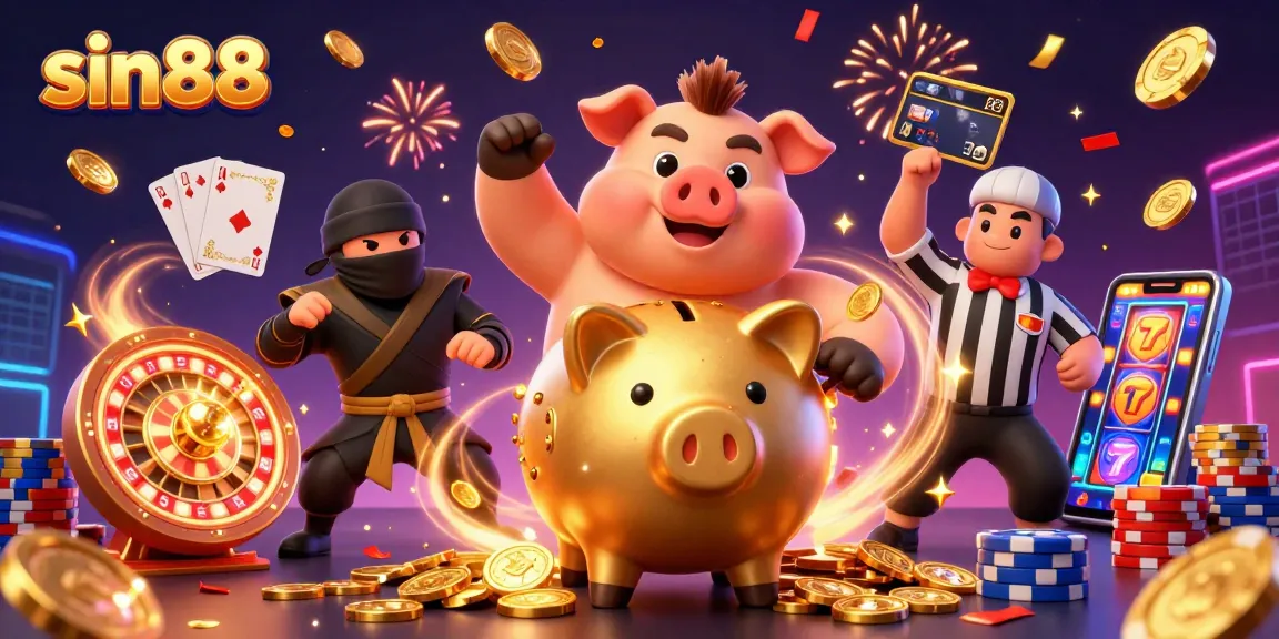 Experience thrilling gameplay at sin88 with a golden piggy bank sumo wrestler, wallet-ninja, and credit-card samurai.