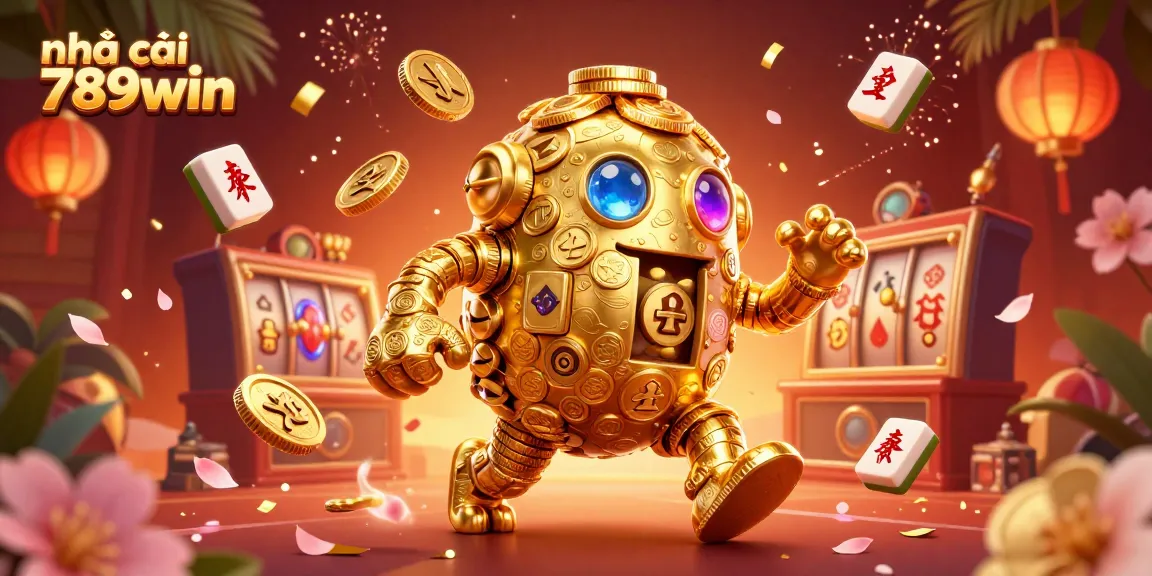 Experience thrilling gaming at nhà cái 789win with vibrant scenes featuring a golden coin golem and dynamic casino elements.