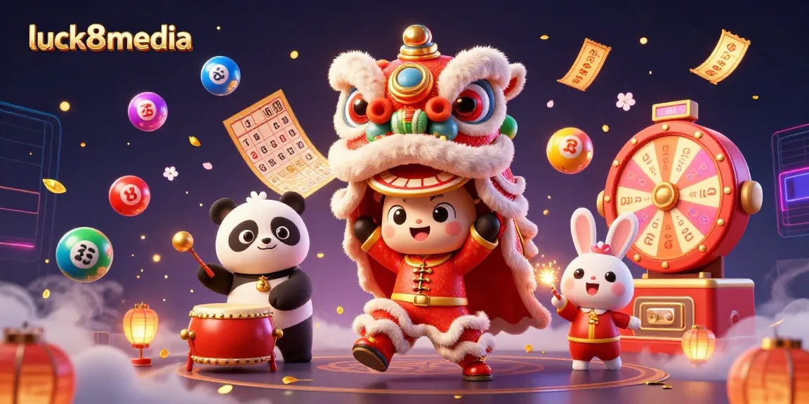 Engaging lucky moments at luck8media with vibrant, colorful show of casino elements and festive characters.