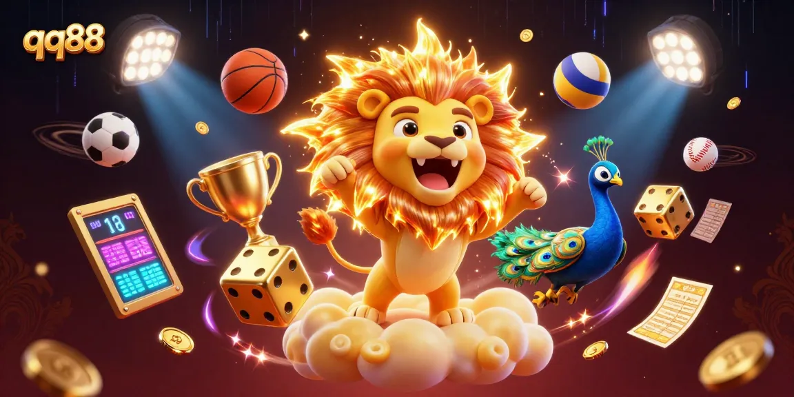 Experience thrilling wins with qq88 in this vibrant online casino illustration showcasing sports betting action.