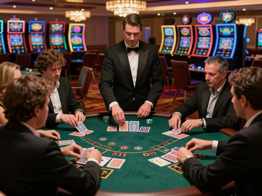 Players at a blackjack table in rokok88 casino showcase their strategies in an exciting atmosphere