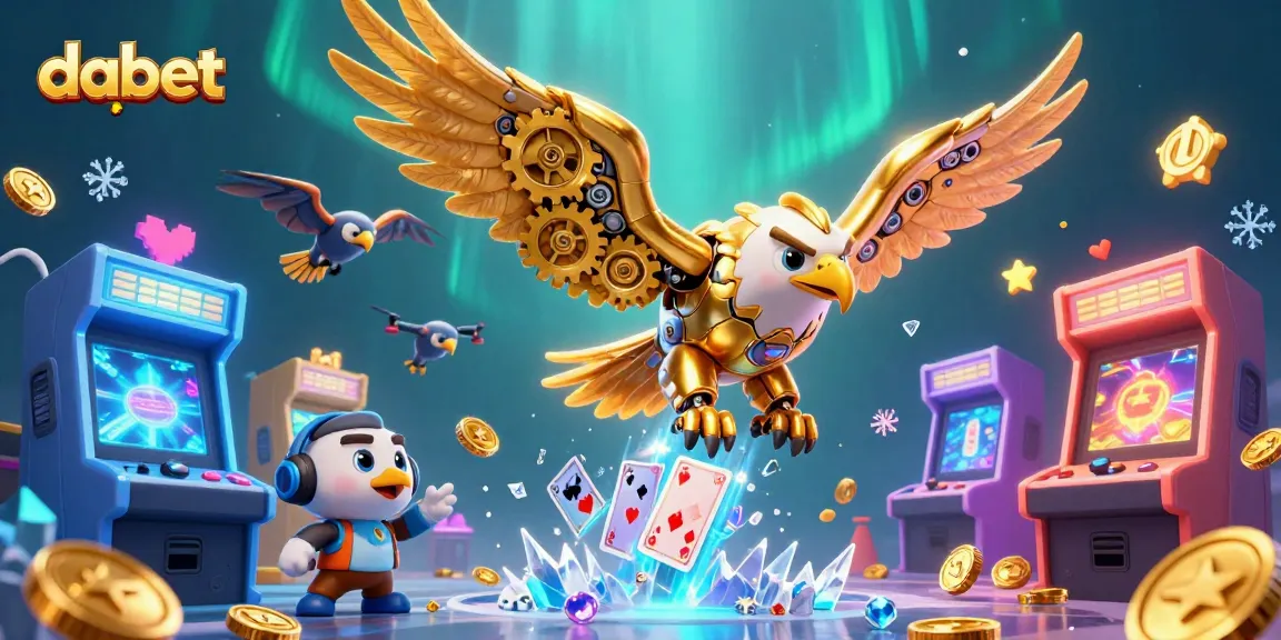 Engage with the exciting world of dabet as a cybernetic eagle dives through holographic cards.