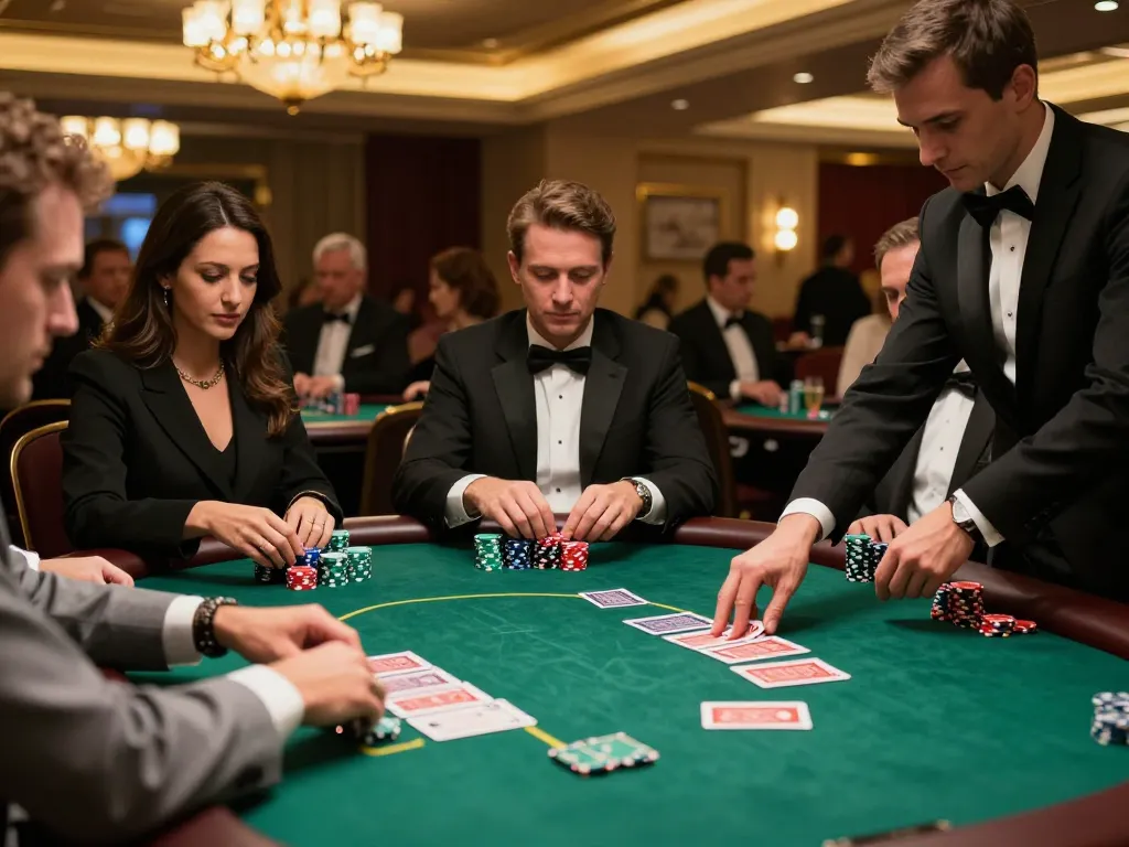 Experience LINK SUNWIN at an upscale poker table with players engaged in strategic gameplay and lively atmosphere.