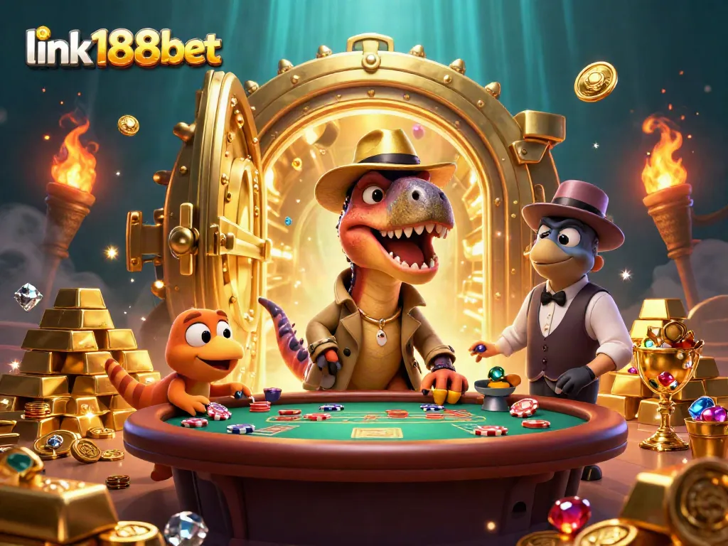 Experience link 188bet at an exciting blackjack table with animated characters and treasure galore.