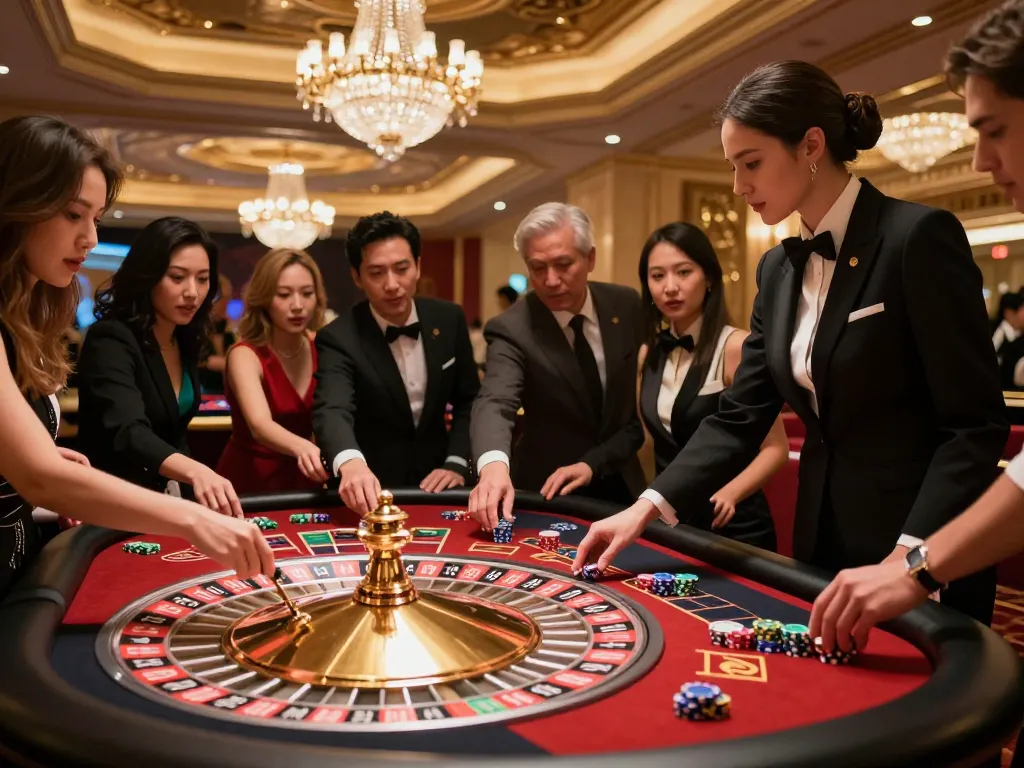 Chứng kiến những người chơi LUCK8 tham gia vào hành động roulette đầy kịch tính tại một sòng bạc sang trọng.