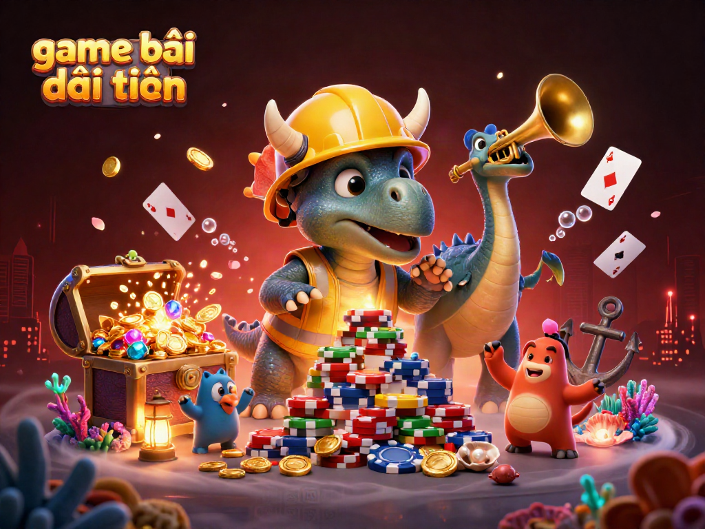 Experience thrilling game bài đổi thưởng with vibrant characters celebrating amidst gold coins and glowing treasures.