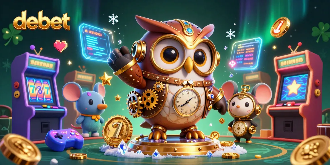 Experience exciting slots with debet in a vibrant casino scene featuring steampunk characters.