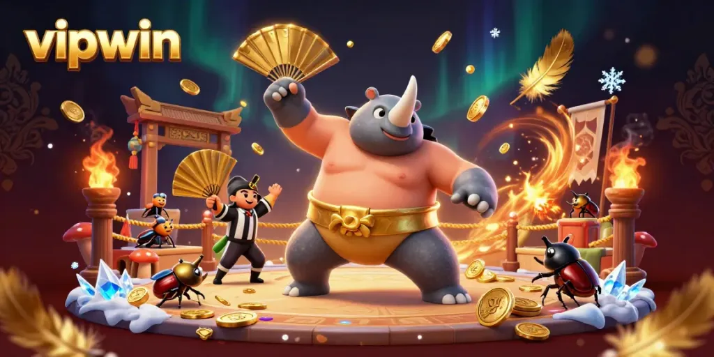 Engage with VIPWIN's thrilling betting experience, featuring a vibrant casino battle scene.