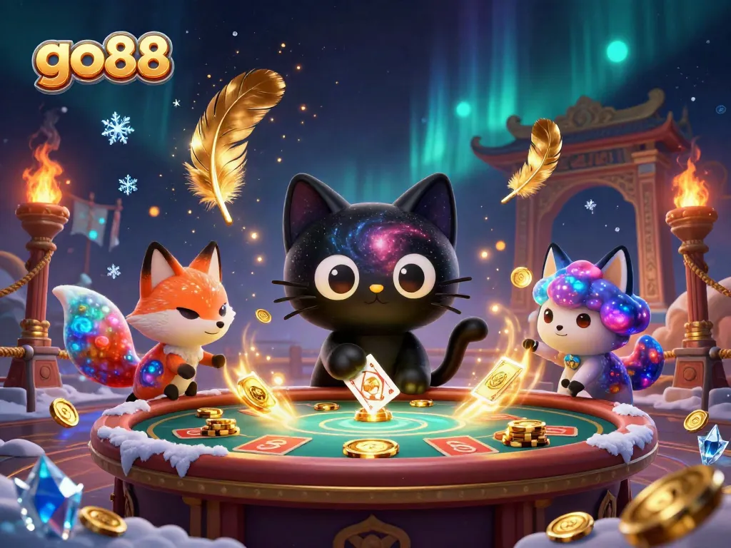 Experience vibrant interactions with go88 at a cosmic casino, featuring unique characters and gaming elements.
