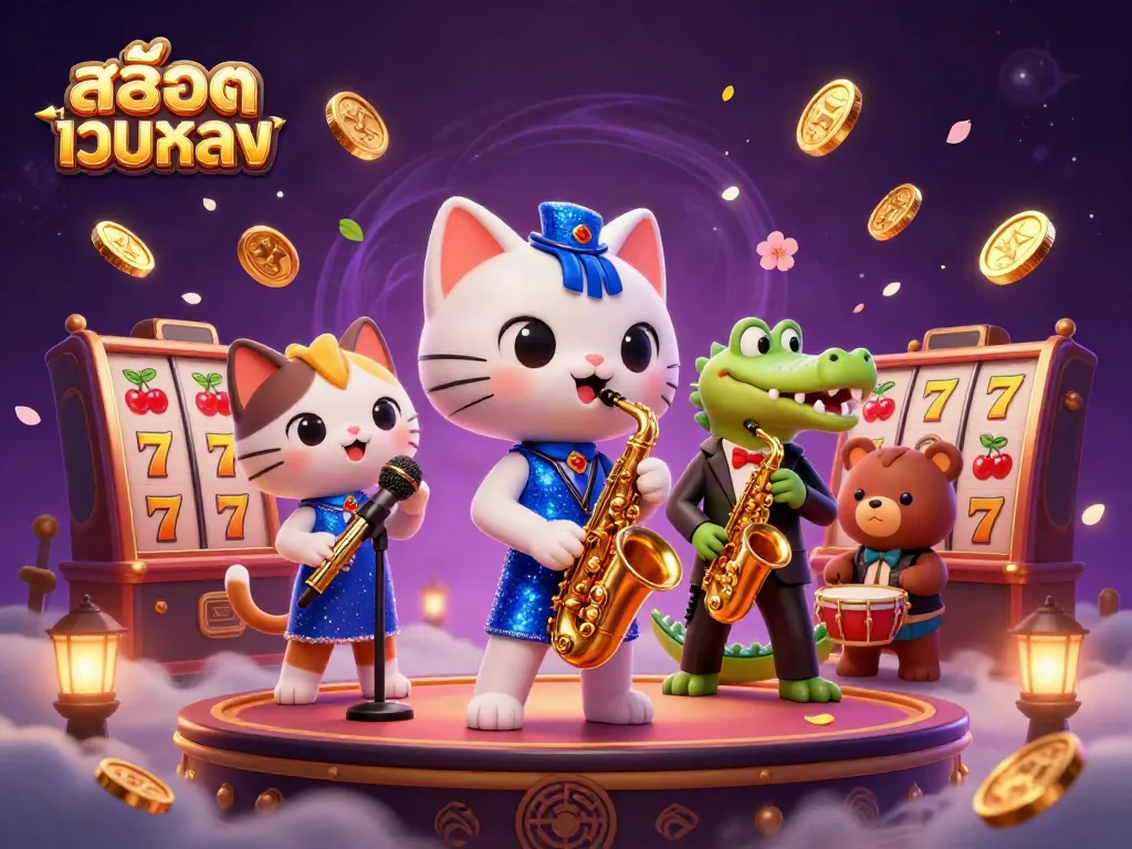 ดื่มด่ำไปกับการแสดงของนักร้องแมวในชุดเดรสส่องสว่างที่ สล็อตเว็บตรง พร้อมด้วยเครื่องหมายแห่งโชคลาภและการหมุนสล็อต