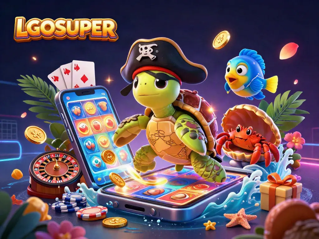 Engage in thrilling slots with LGOSUPER featuring vibrant characters above sunken treasure.
