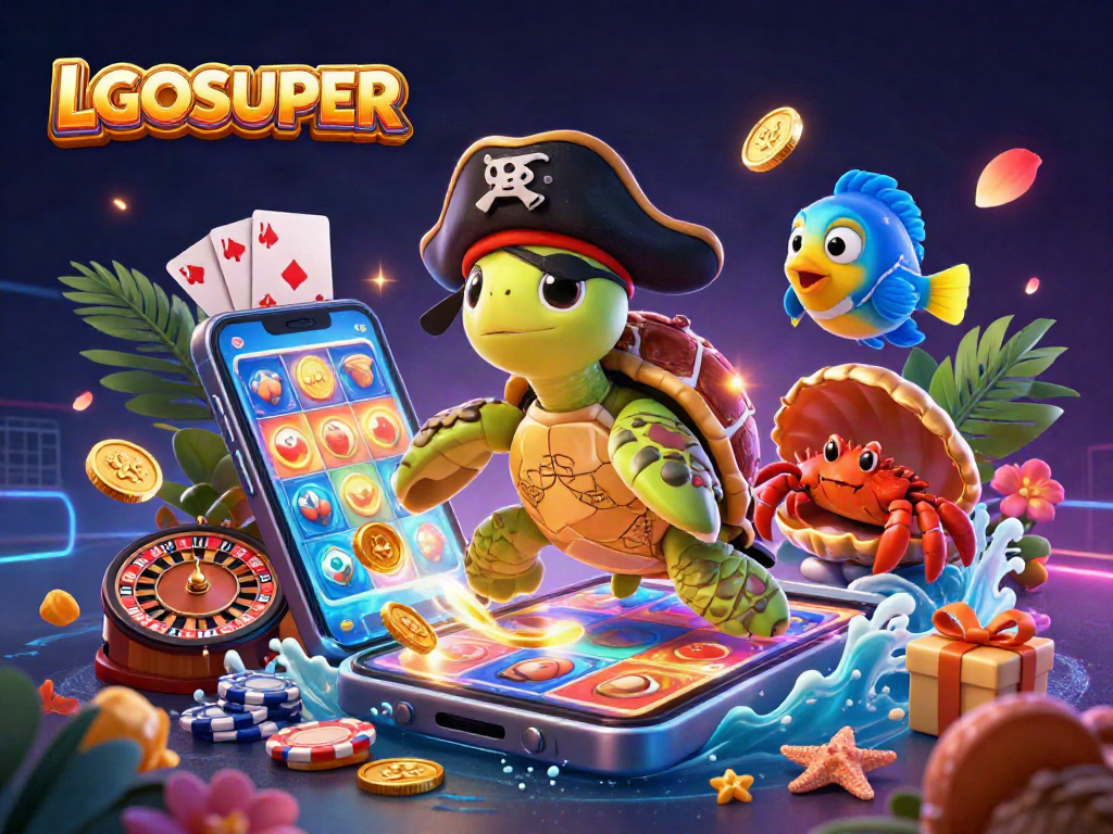 Engage in thrilling slots with LGOSUPER featuring vibrant characters above sunken treasure.