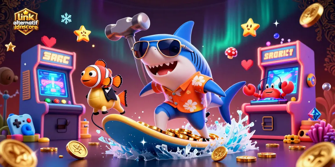 Engage with link alternatif idnscore through a vibrant, detailed casino-themed illustration showcasing dynamic game elements and characters.