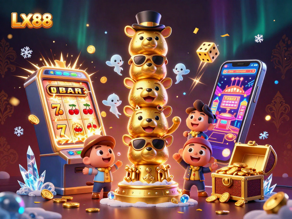Engage in casino fun with LX88's vibrant totem illustration amidst jackpot excitement.