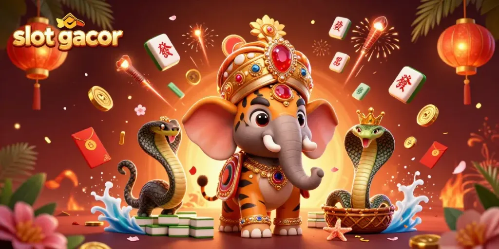 Experience the excitement of slot gacor with a vibrant 3D scene featuring a royal theme and dynamic elements.