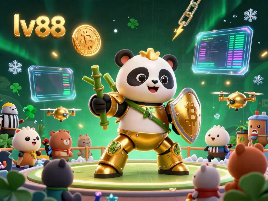 Experience the excitement of lv88 with a dynamic 3D scene featuring a mech-suit golden panda in an online gambling arena.