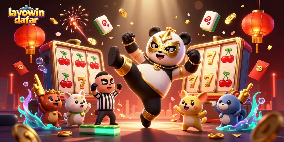 Experience the thrill of lavowin daftar as a panda wrestler takes center stage in an energetic online casino scene.