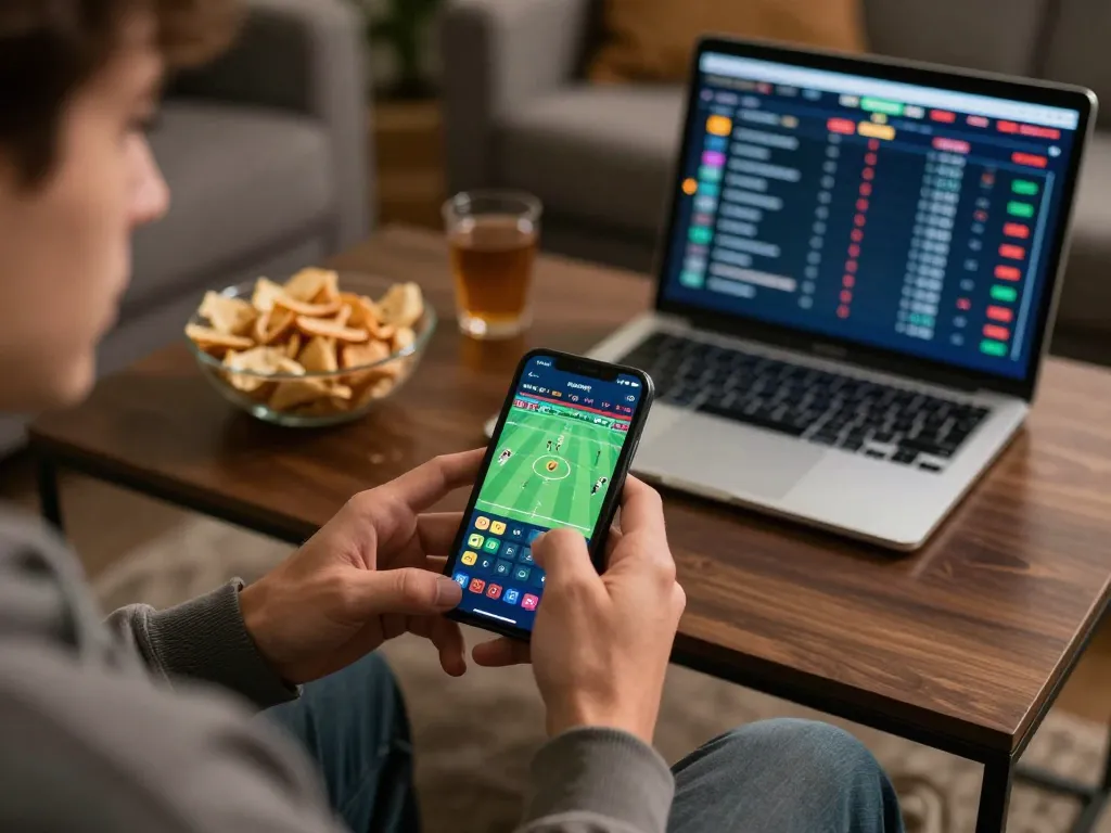 Person enjoying mobile sports betting with landlordmoneysaving strategies for responsible gaming.