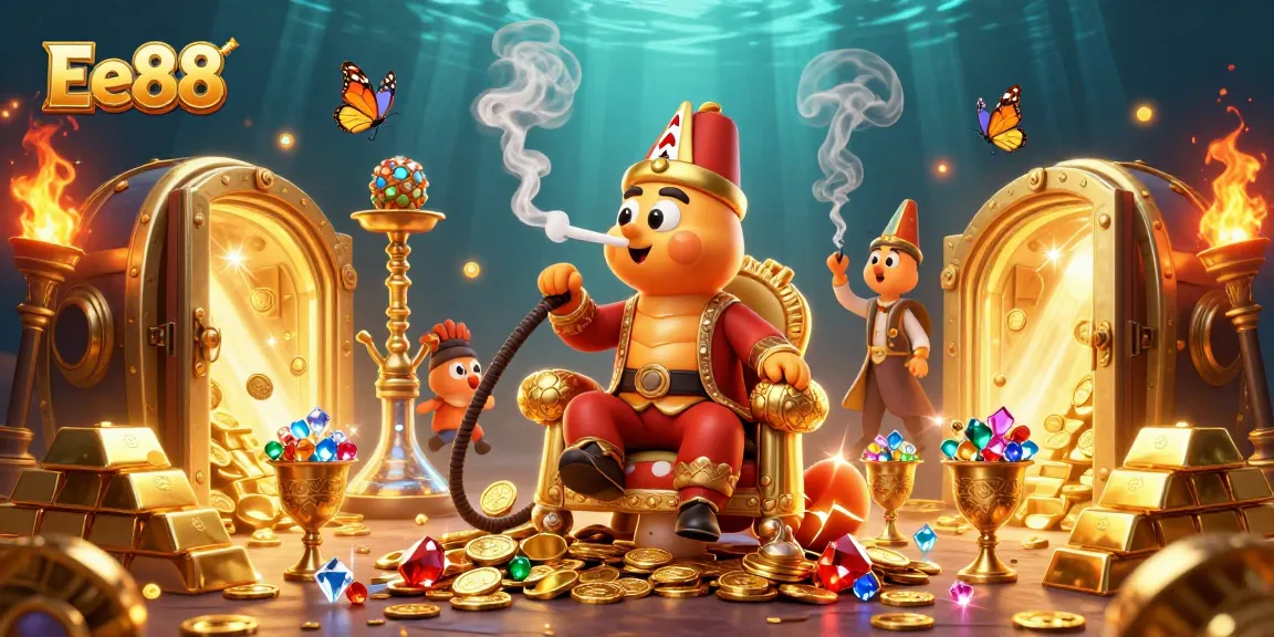 Engage with the thrill of Ee88 by exploring this vibrant casino illustration featuring a playful caterpillar and poker symbols.