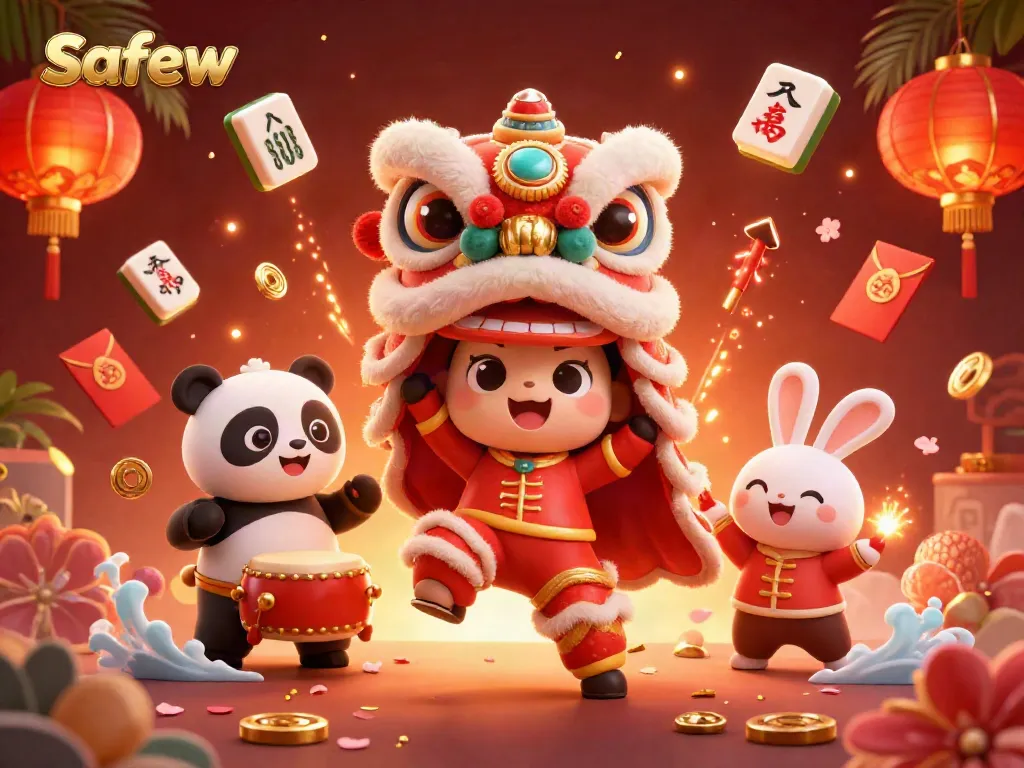 Experience the excitement of safew with engaging 3D lion dancers and festive decorations.