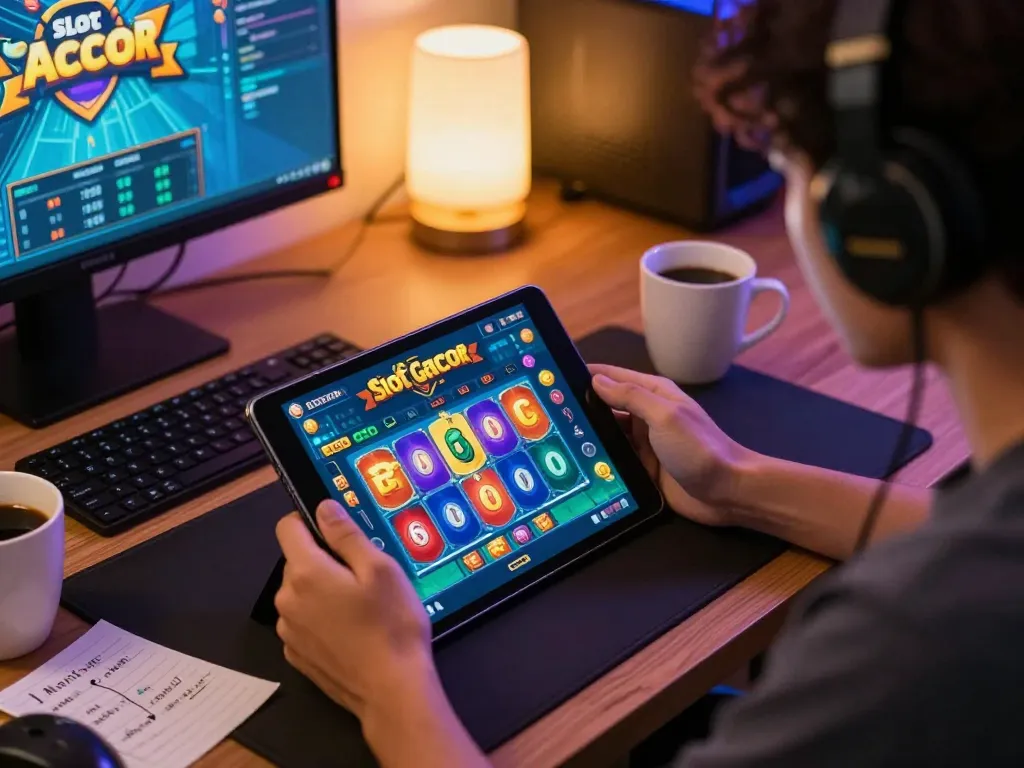 Experience the excitement of Slot Gacor in a dynamic online gaming setup with colorful graphics