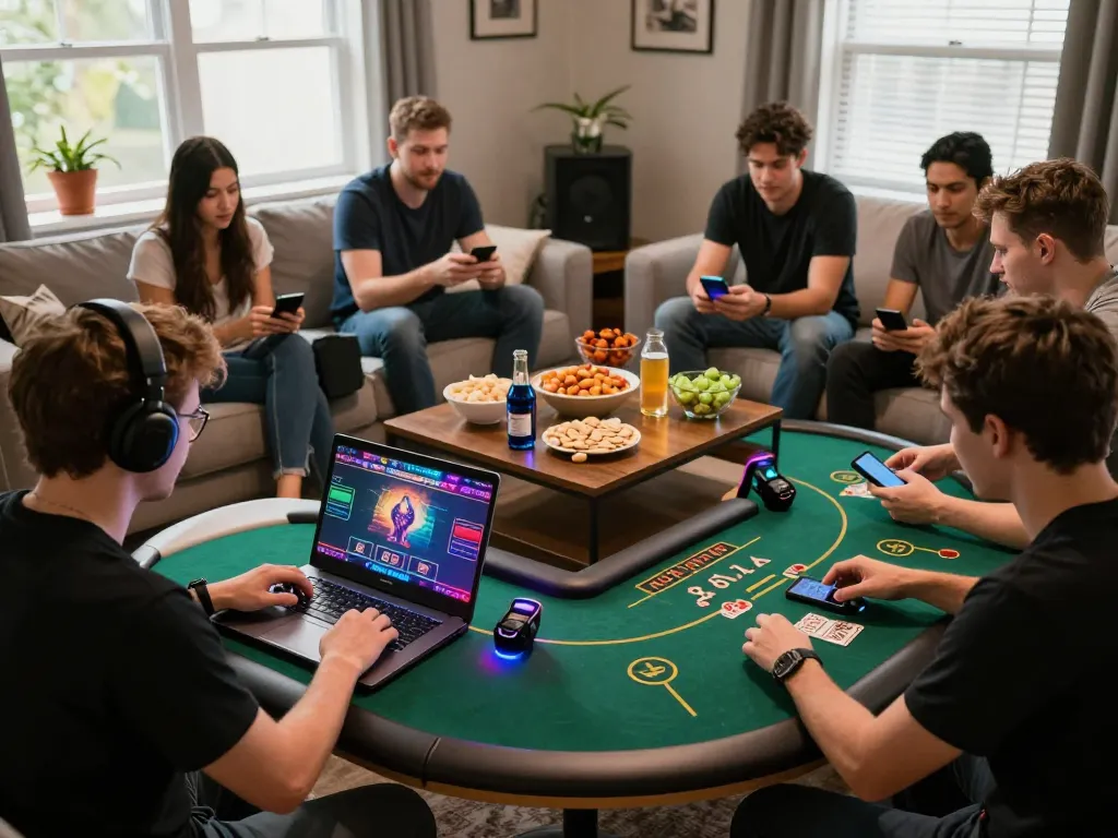 Engaging in a thrilling online poker game with nego77 login, showcasing a vibrant home gaming atmosphere.