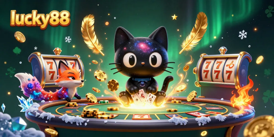 Experience lucky88 at a vibrant cosmic casino with animated characters and slot reels.
