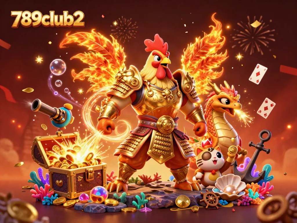 Experience thrilling adventures with 789club2's captivating gaming scene featuring a warrior rooster and dragon.