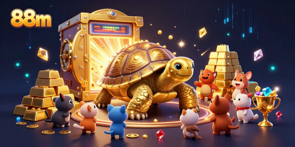 Experience thrilling gameplay at 88m with a golden tortoise pinball machine and treasure elements.