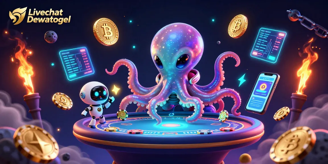 Engage with Livechat Dewatogel for exciting gambling experiences at a holographic poker table.