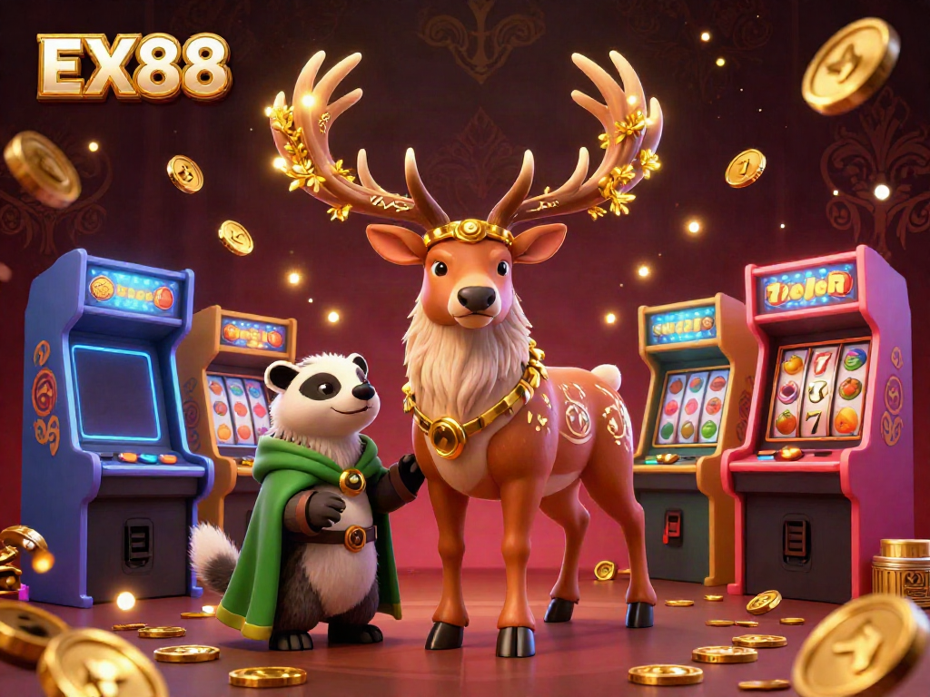 Experience the excitement of EX88 with our vibrant casino illustration showcasing dynamic gaming elements.