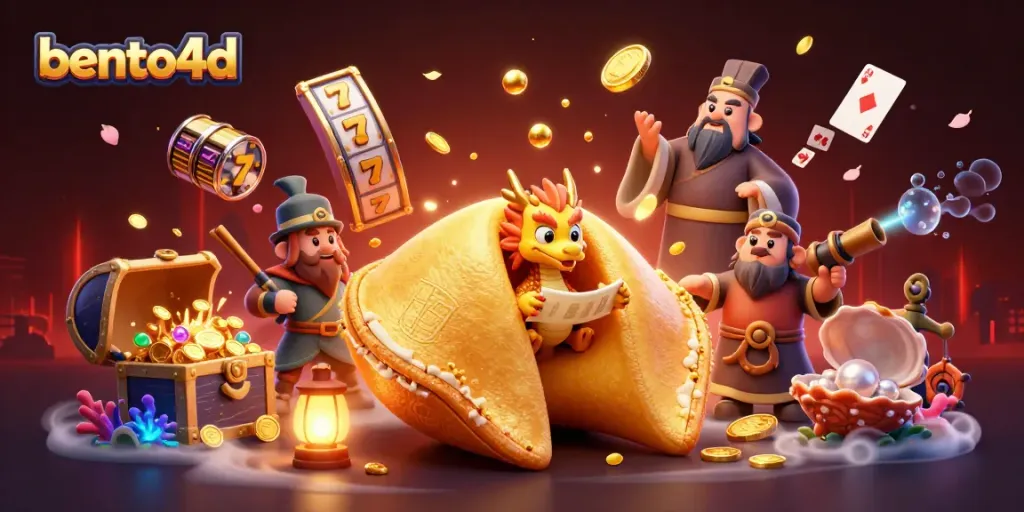 Bento4d showcases a dynamic casino scene with golden treasures and thrilling game elements floating around
