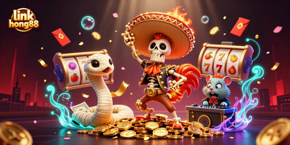 Join the fun with link hong88 as the casino characters celebrate winning moments in a vibrant illustration.