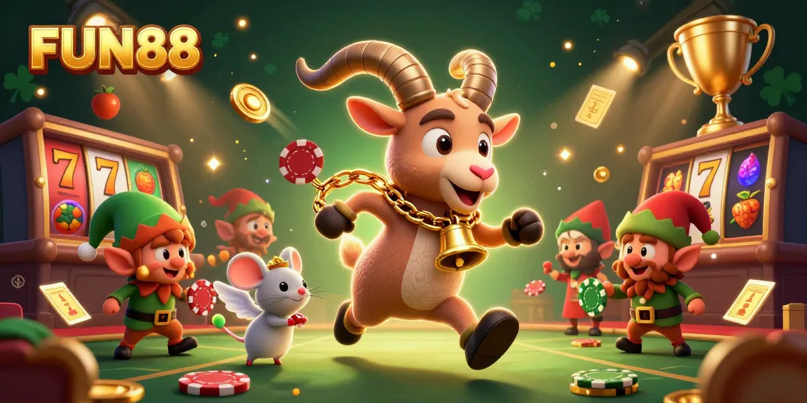 Experience thrilling wins at FUN88 with a dynamic 3D casino scene featuring Krampus and mischievous elves.