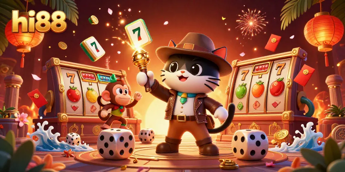 Trò chơi cá cược hi88 hấp dẫn với hình ảnh chó mèo thám hiểm trong ngôi đền casino