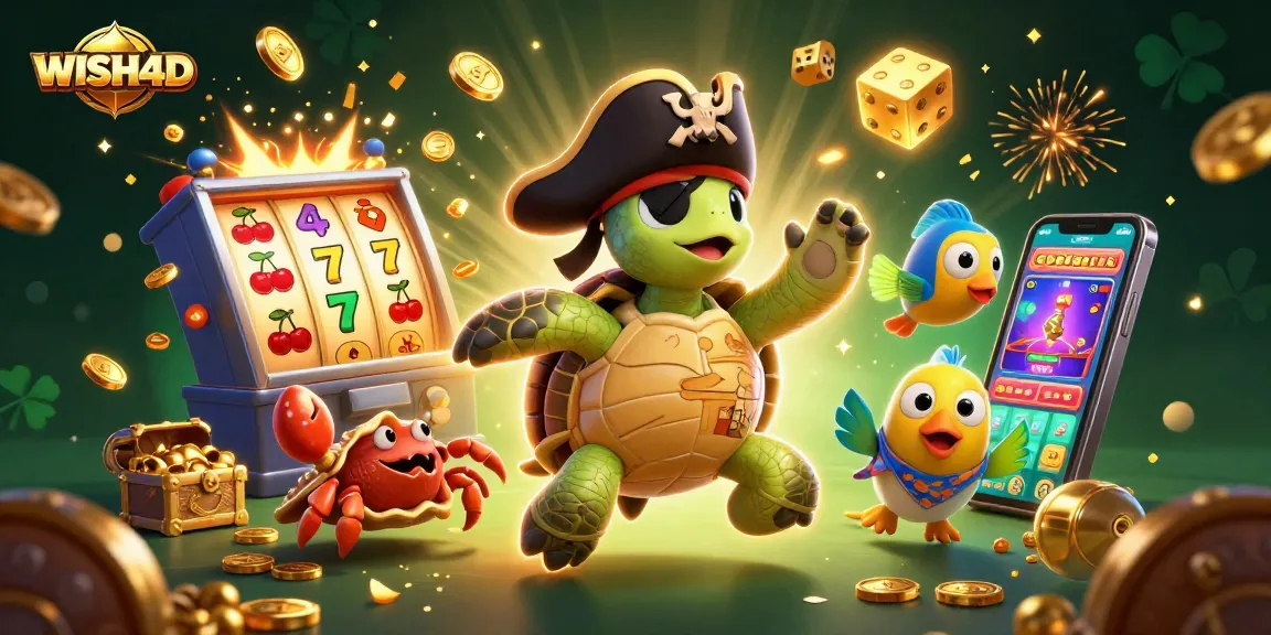 Engage with WISH4D's thrilling slot experience featuring vibrant casino elements and cartoon characters.