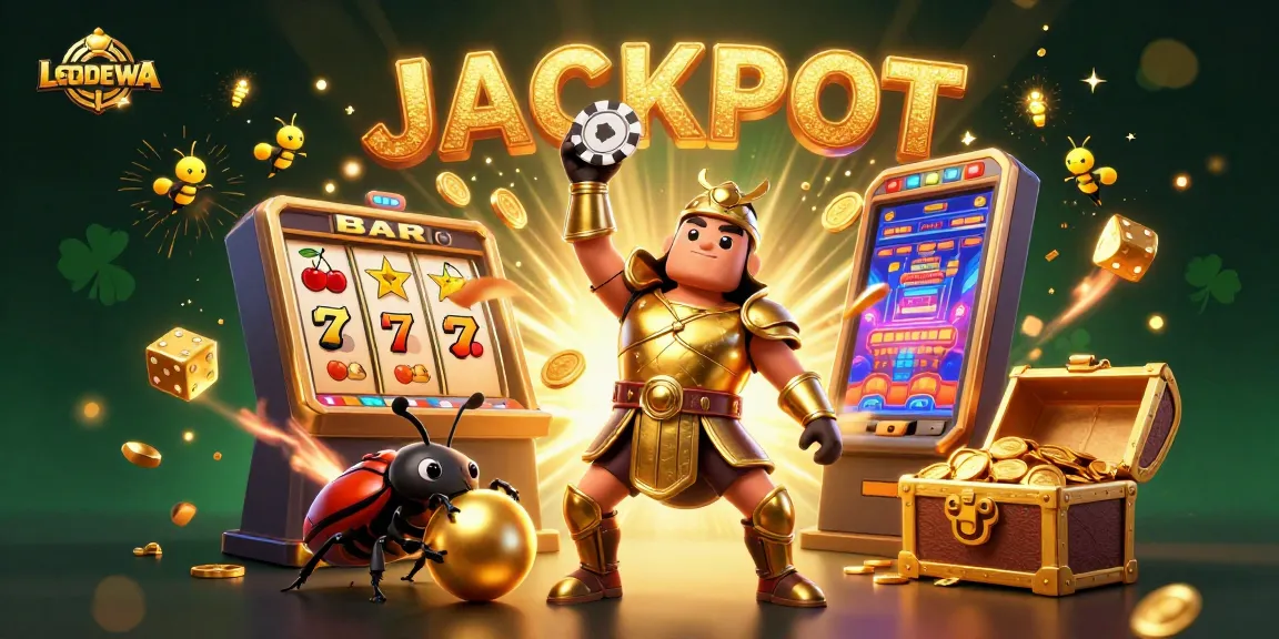 Celebrate a big win at LGODEWA with vibrant slot features and winning characters in action.