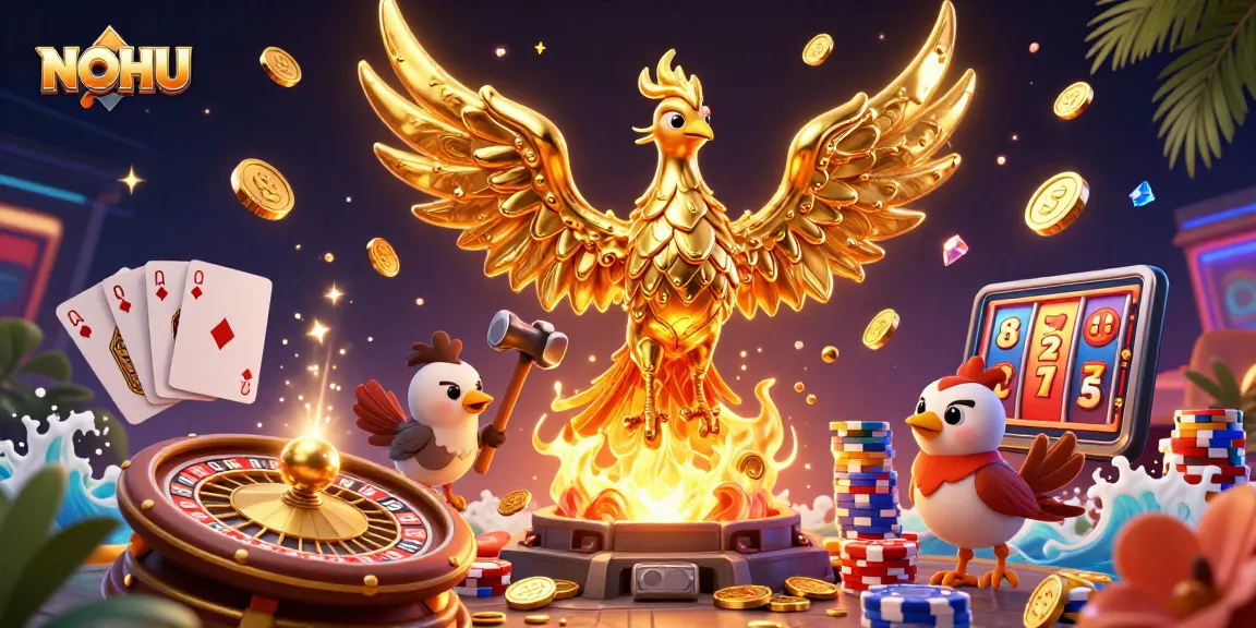 NOHU offers thrilling gameplay with dynamic golden phoenix and vibrant casino elements.